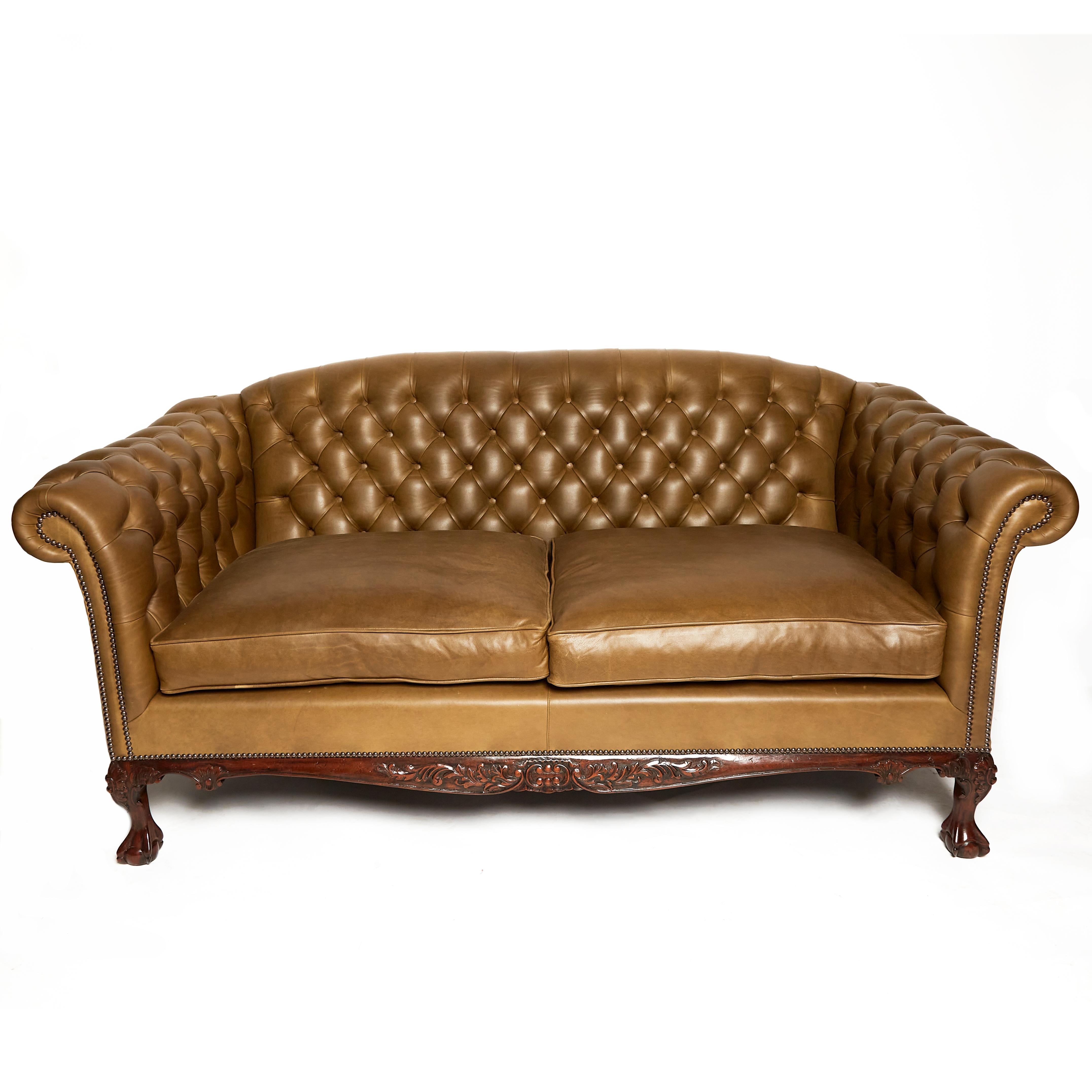 Traditional English Leather Shaped Back Chesterfield Sofa For Sale 2