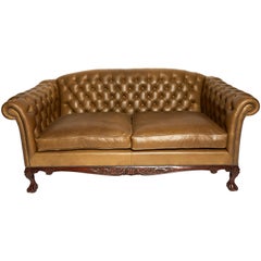 Traditional English Leather Shaped Back Chesterfield Sofa