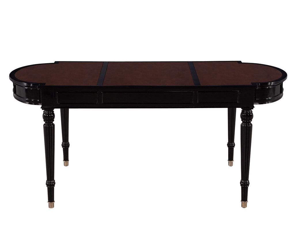 Traditional English Leather Top Black Lacquered Writing Desk For Sale 2