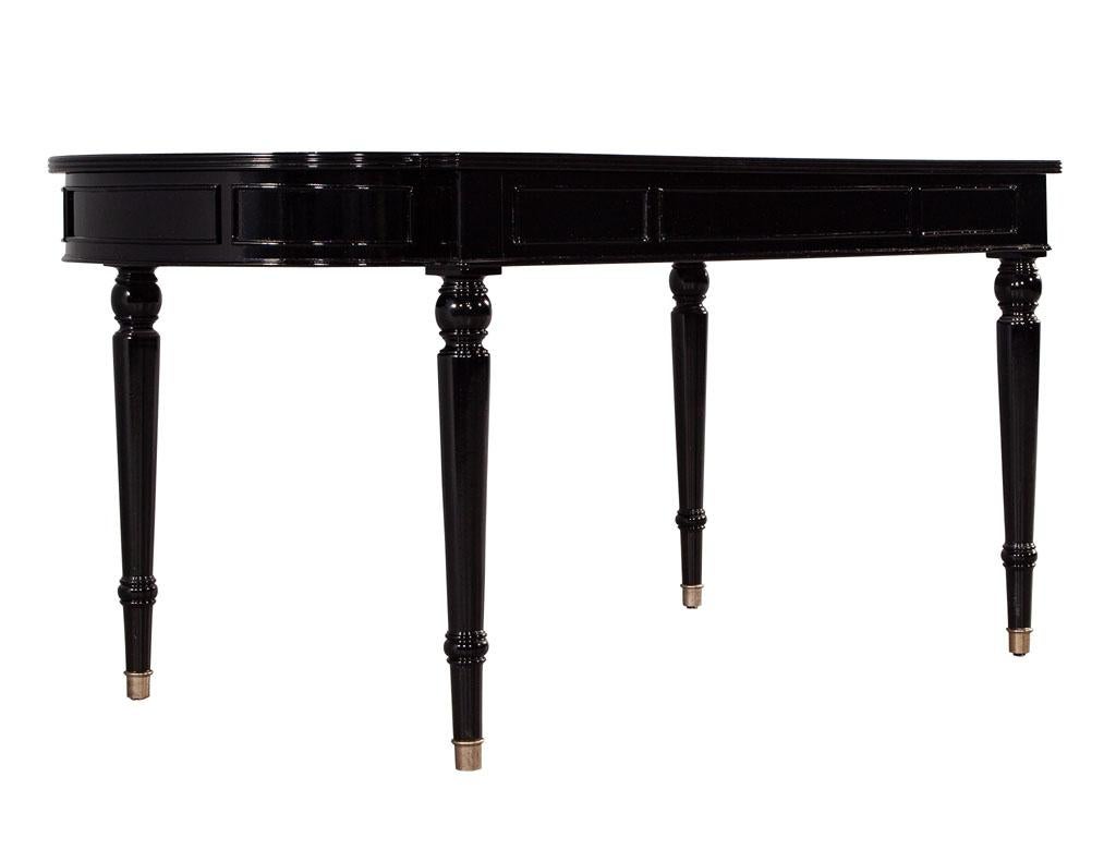 Traditional English Leather Top Black Lacquered Writing Desk For Sale 3
