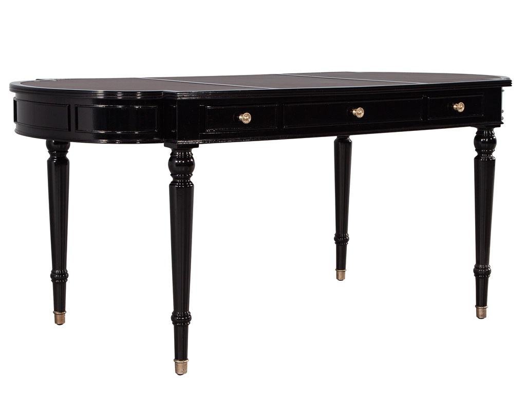 American Traditional English Leather Top Black Lacquered Writing Desk For Sale