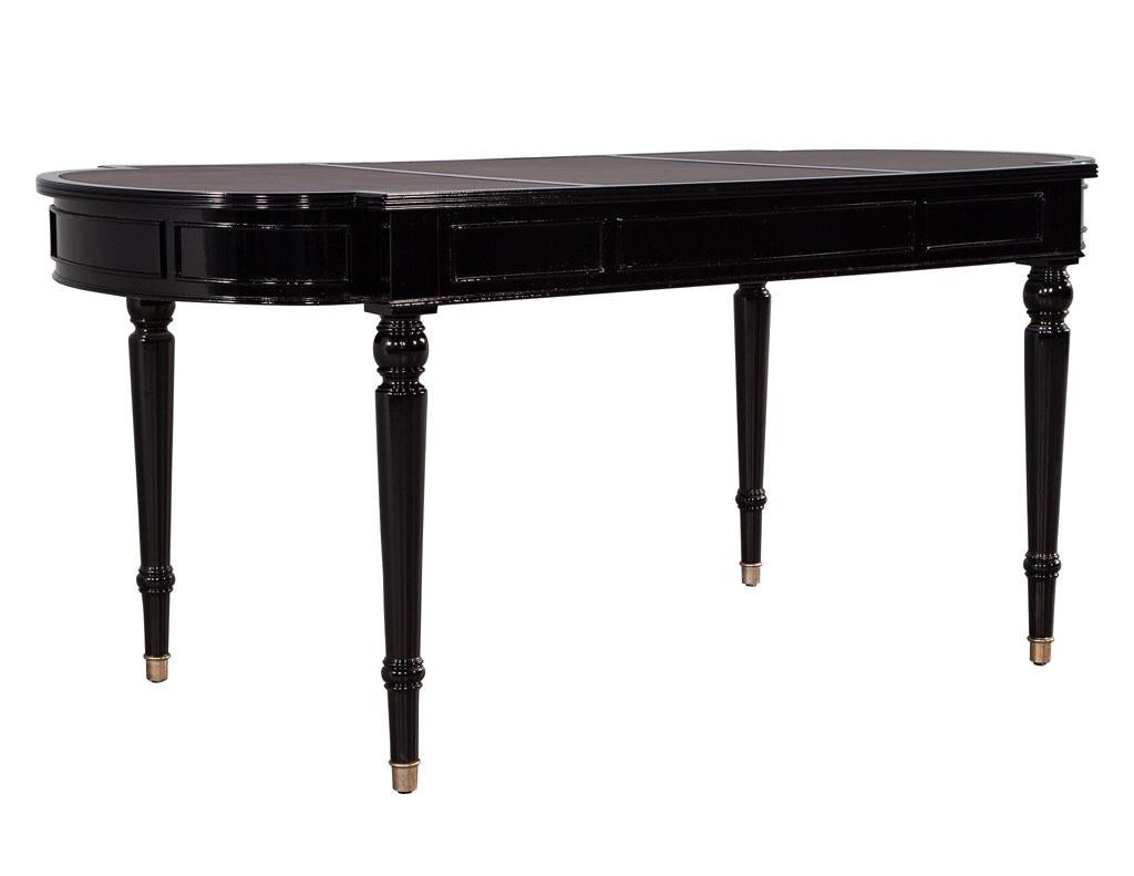 Traditional English Leather Top Black Lacquered Writing Desk For Sale 1
