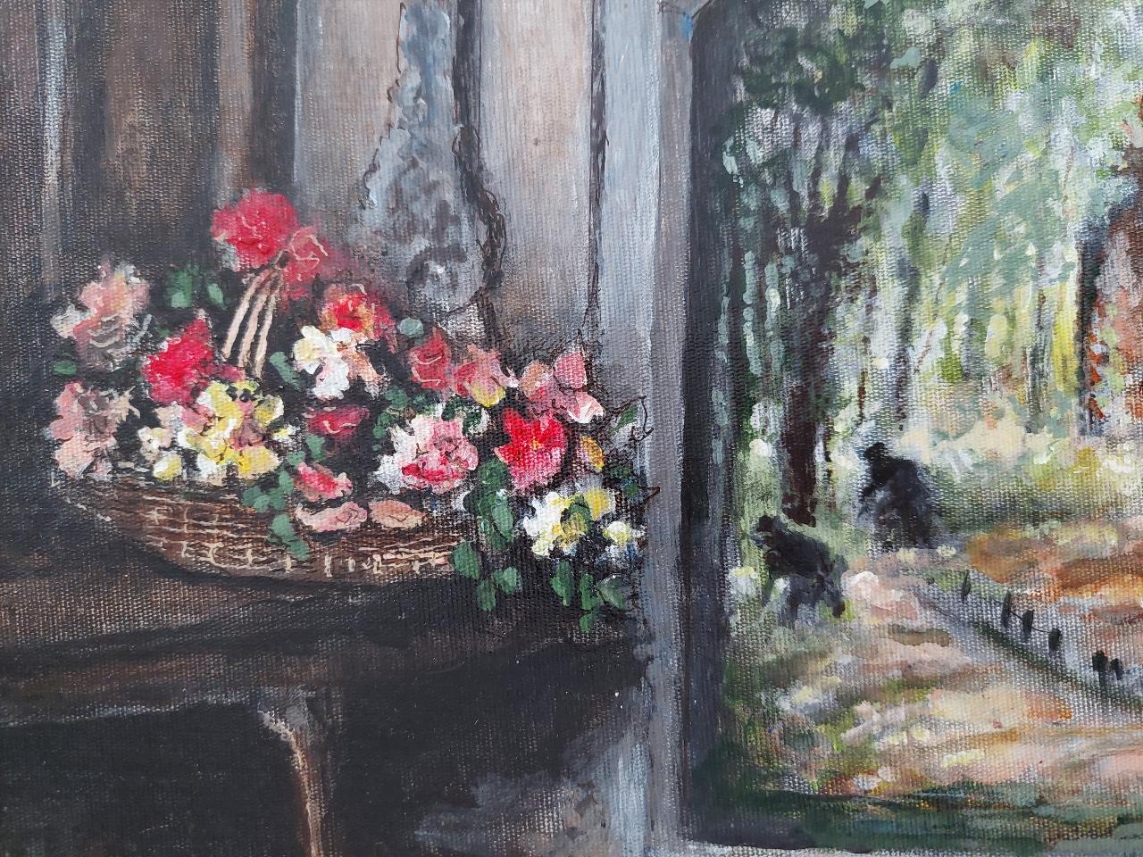 Traditional English Painting A Monastery Garden, England, View from Interior For Sale 3