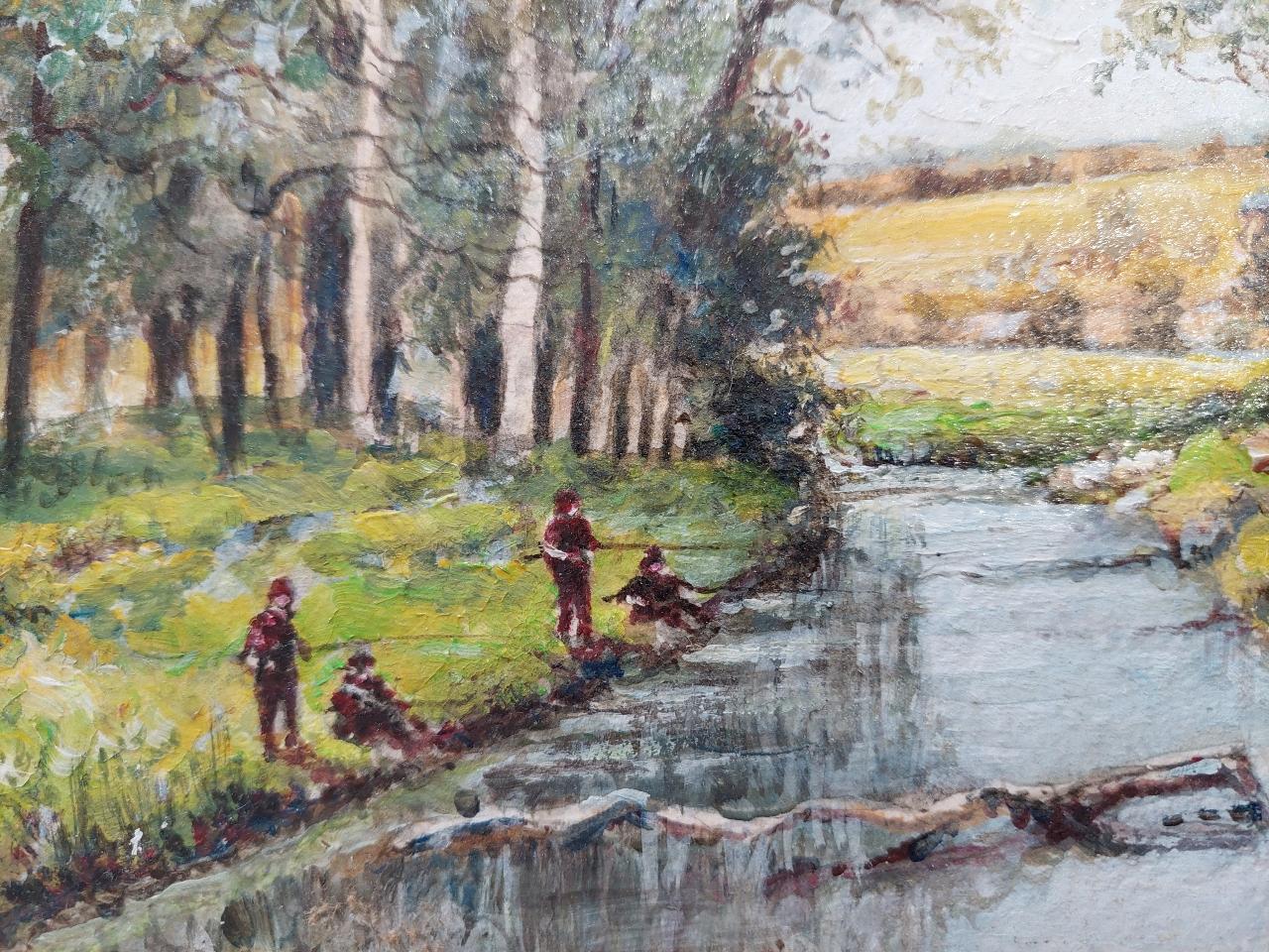 Traditionelle englische Malerei, Jungen beim Fischen in der Nähe von Upnor in Kent im Zustand „Gut“ im Angebot in Cirencester, GB