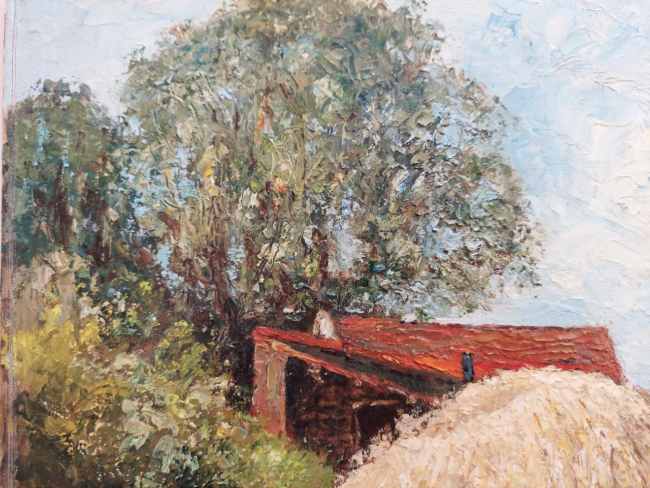 Traditionelles englisches Gemälde von Hühnern auf der Farm in Thames Ditton Surrey im Angebot 1