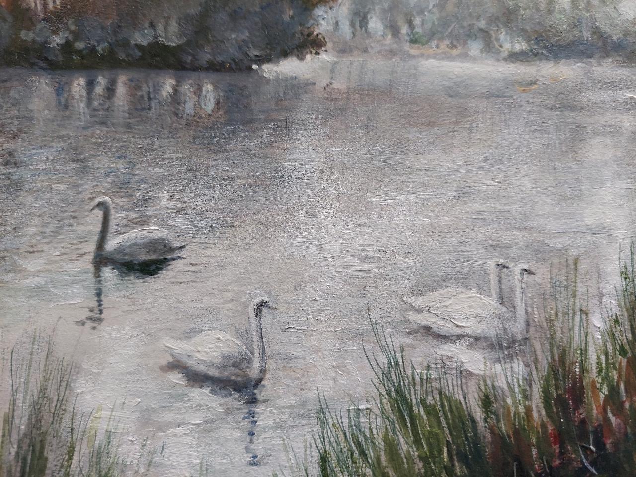 Other Traditional English Painting Children Feeding Swans Richmond Park London For Sale