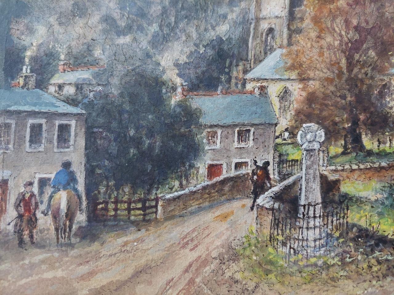 Traditional English Painting Church and Figures at Altarnun, Cornish School For Sale 1