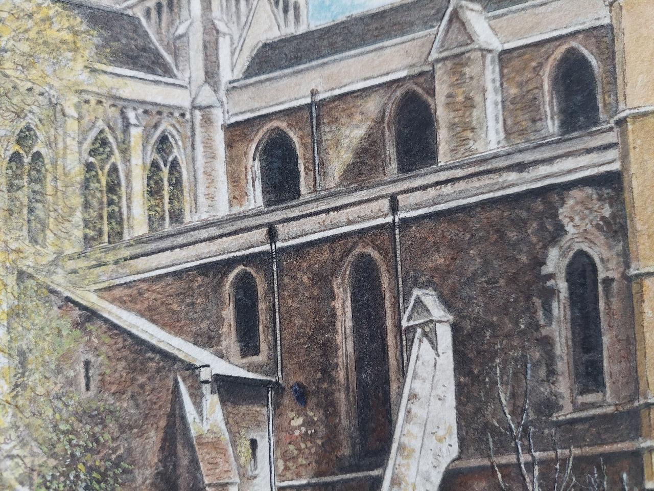 20ième siècle Peinture traditionnelle anglaise - Garth de cloister à la cathédrale de Rochester, Kent en vente