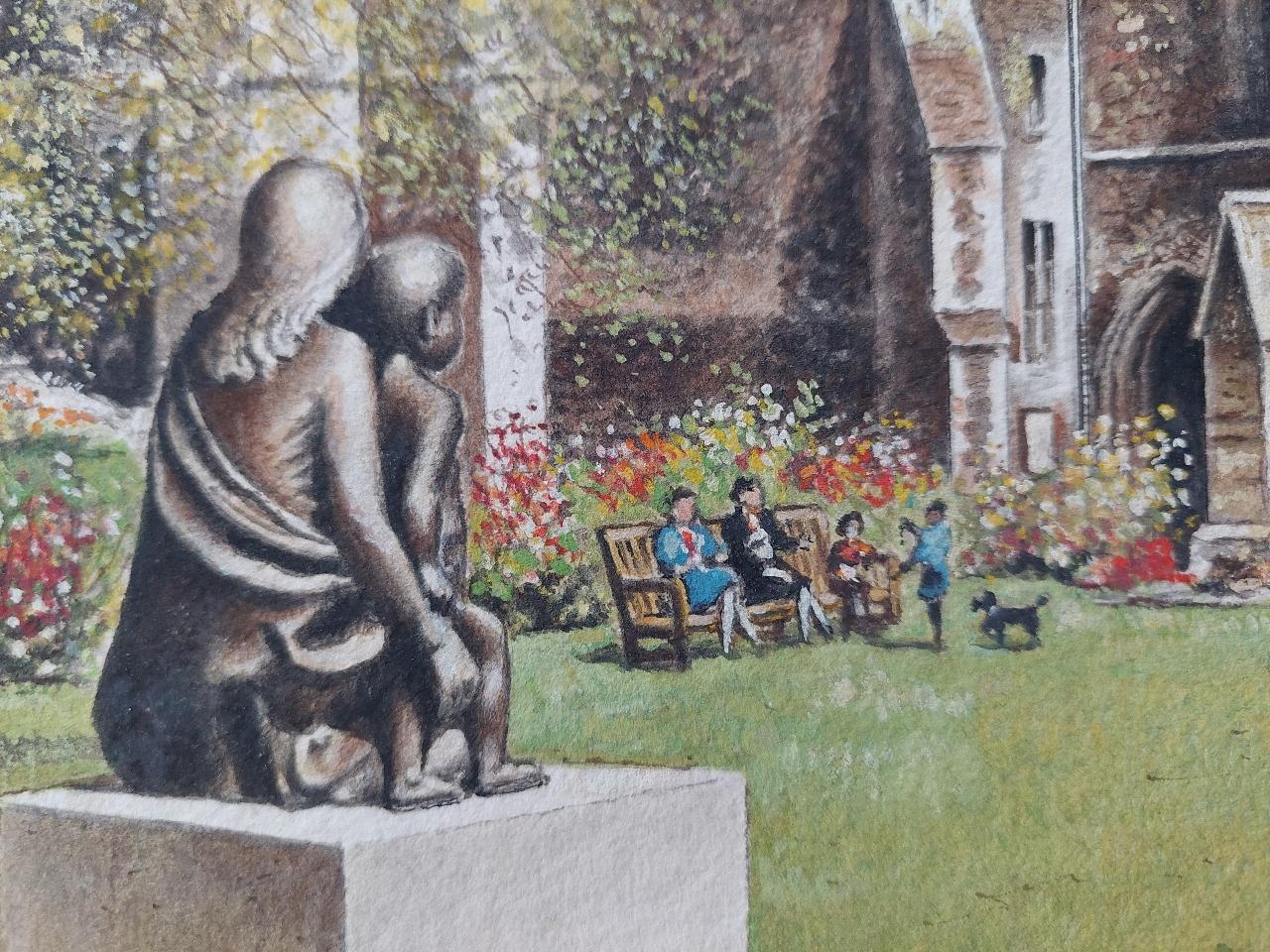 Traditional English Painting Cloister Garth at Rochester Cathedral, Kent For Sale 4