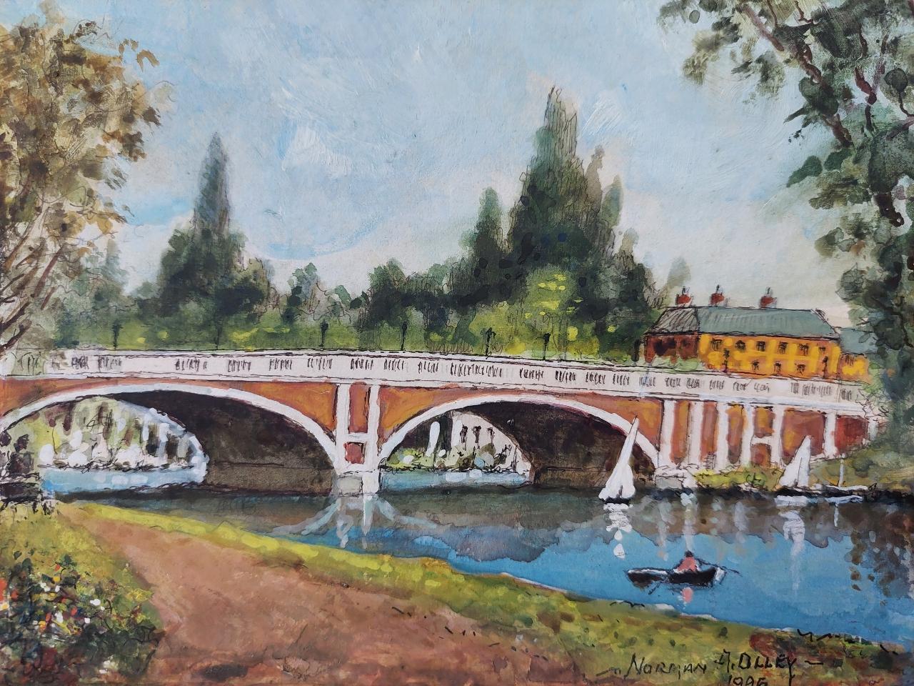 Other Traditional English Painting Hampton Court Bridge in London For Sale