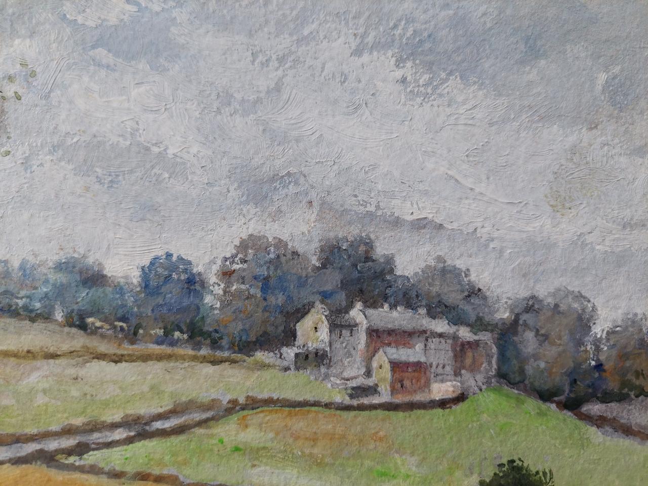 Traditionelles englisches Gemälde, Landschaft auf einer Gänseblümchenfarm, Braithwaite Yorkshire (20. Jahrhundert) im Angebot