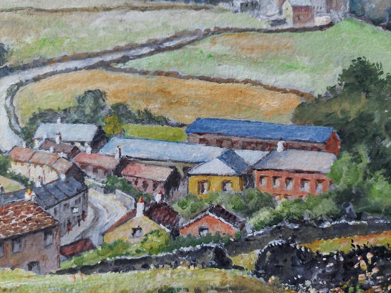 Traditionelles englisches Gemälde, Landschaft auf einer Gänseblümchenfarm, Braithwaite Yorkshire (Sonstiges) im Angebot