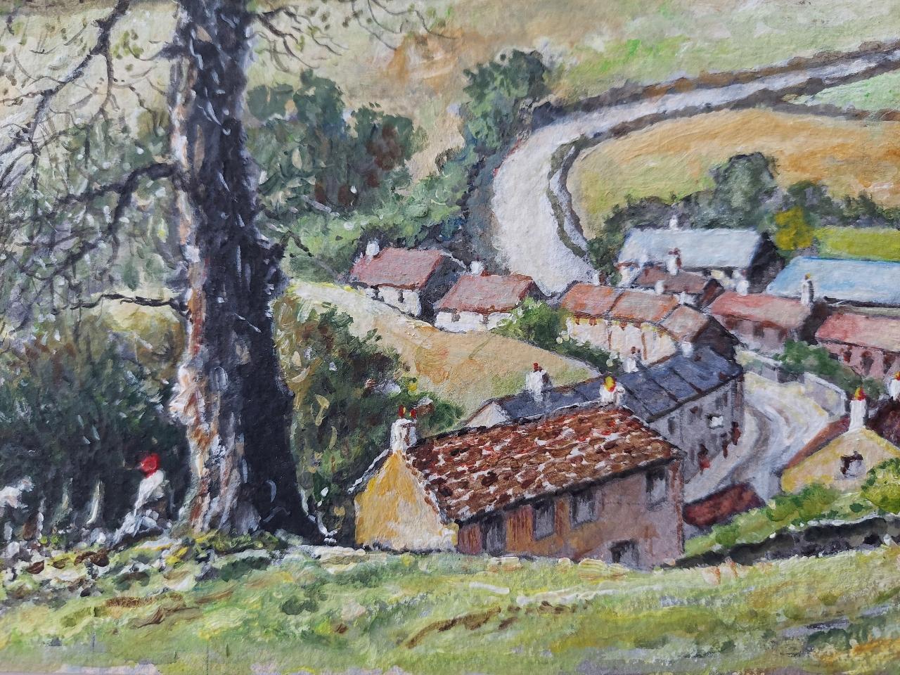 Traditionelles englisches Gemälde, Landschaft auf einer Gänseblümchenfarm, Braithwaite Yorkshire im Angebot 1