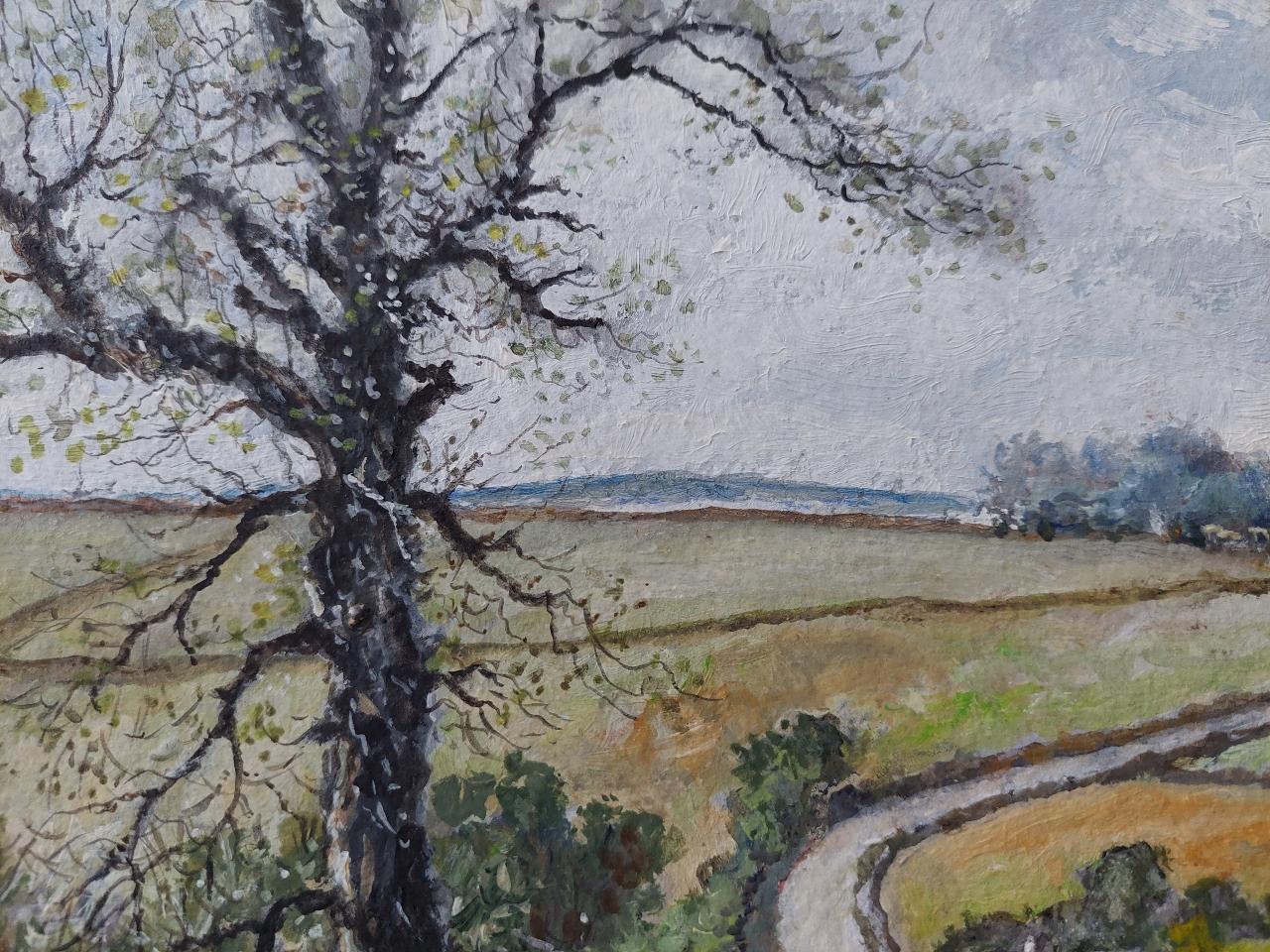 Traditionelles englisches Gemälde, Landschaft auf einer Gänseblümchenfarm, Braithwaite Yorkshire im Angebot 2