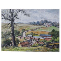 Pintura inglesa tradicional Paisaje en la granja Goose Eye de Braithwaite Yorkshire
