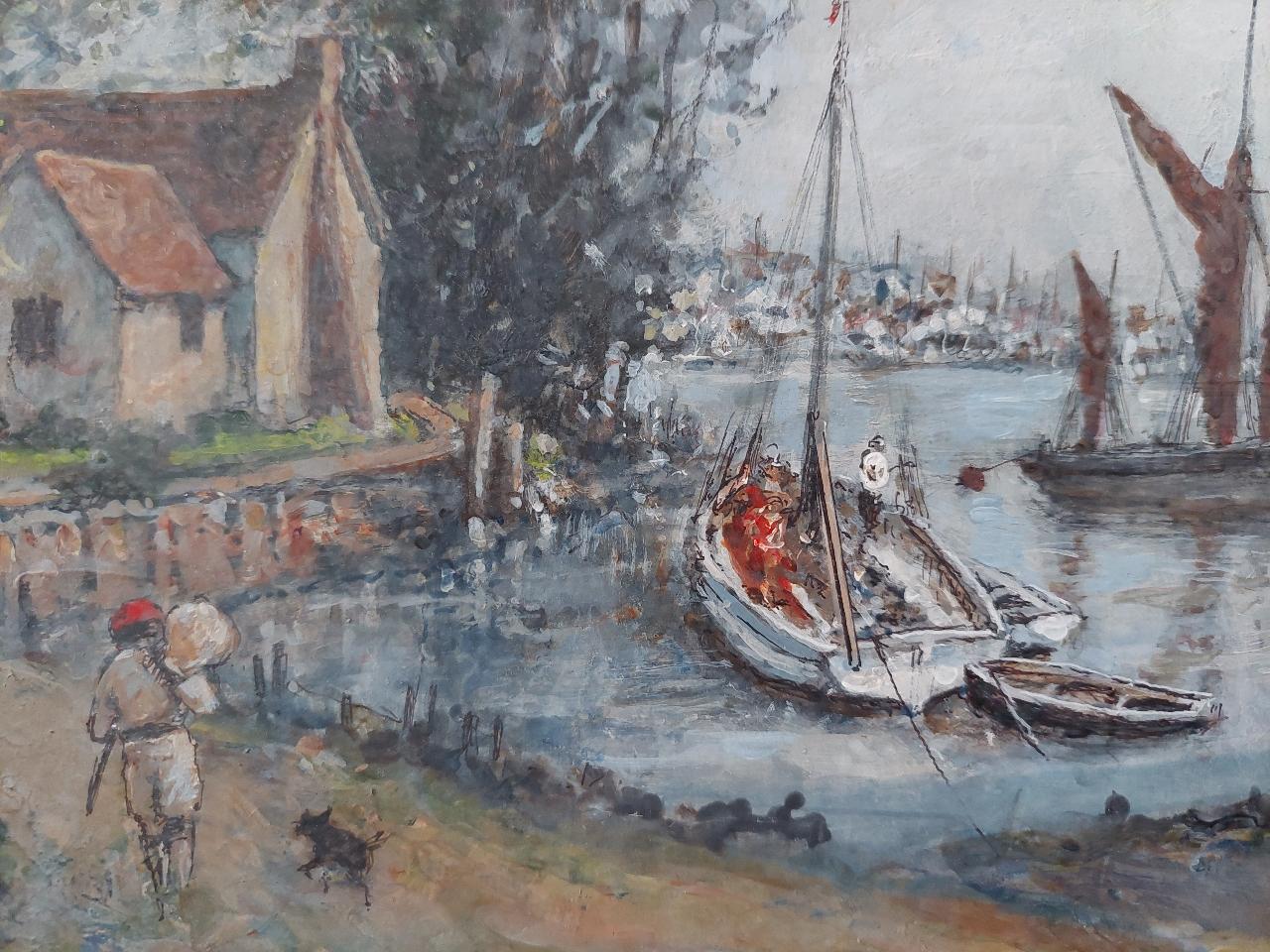 Traditionelles englisches Gemälde mit maritimen Szenen auf dem Fluss Medway, Kent, England im Angebot 1
