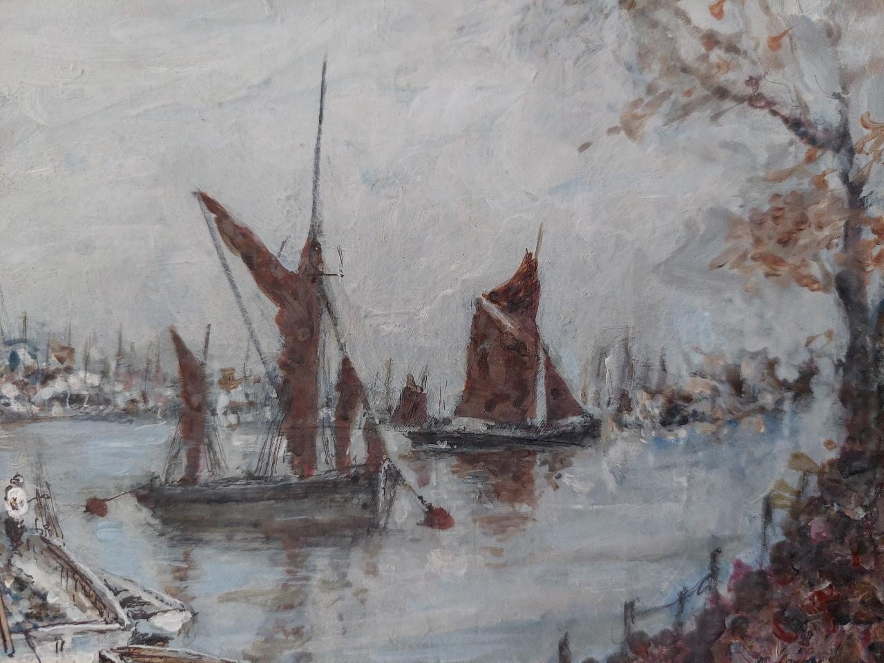 Traditional English Painting Maritime Scene on River Medway, Kent, England For Sale 3