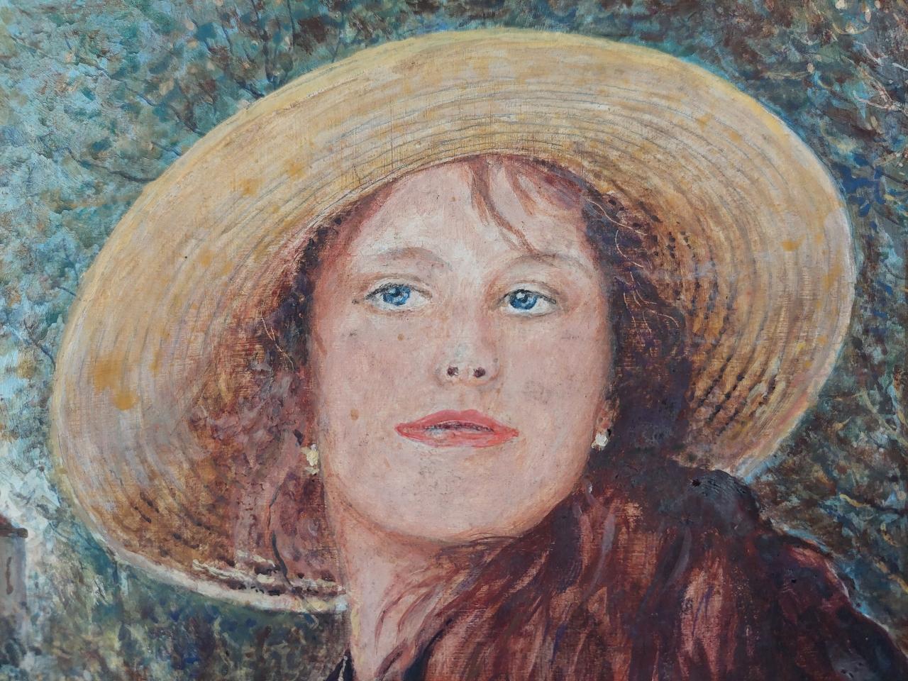 Traditional English Painting Portrait of Girl with Auburn Hair in Surrey England For Sale 1