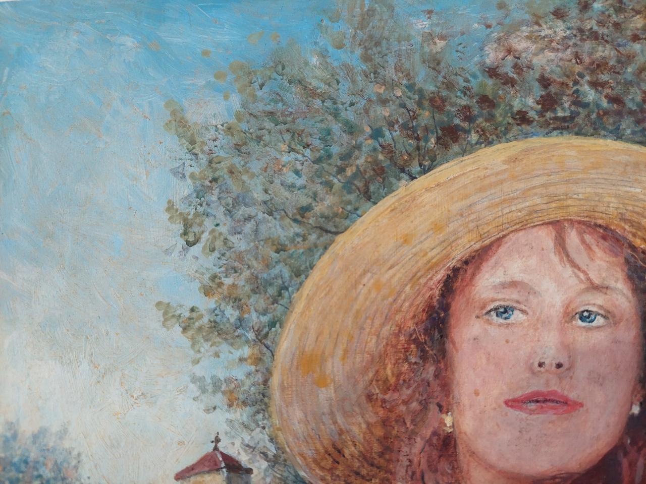 Traditionelles englisches Gemälde eines Mädchens mit braunem Haar in Surrey, England im Angebot 1