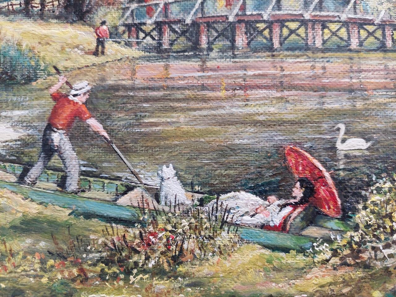 20th Century Traditional English Painting Punting on the River Ember in Surrey, England