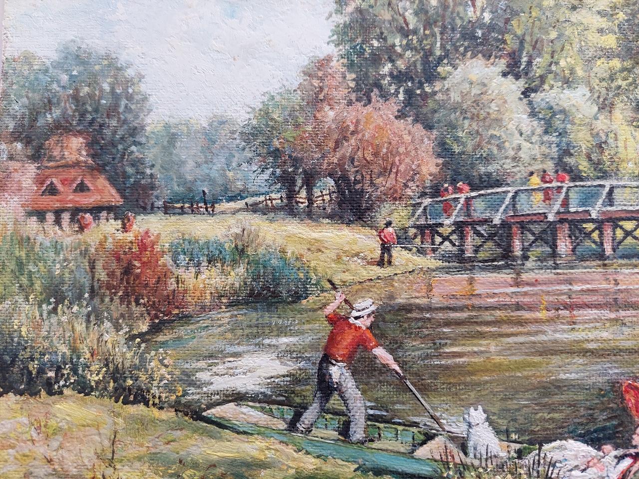 Traditional English Painting Punting on the River Ember in Surrey, England 1
