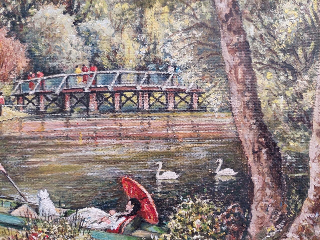 Traditional English Painting Punting on the River Ember in Surrey, England 2