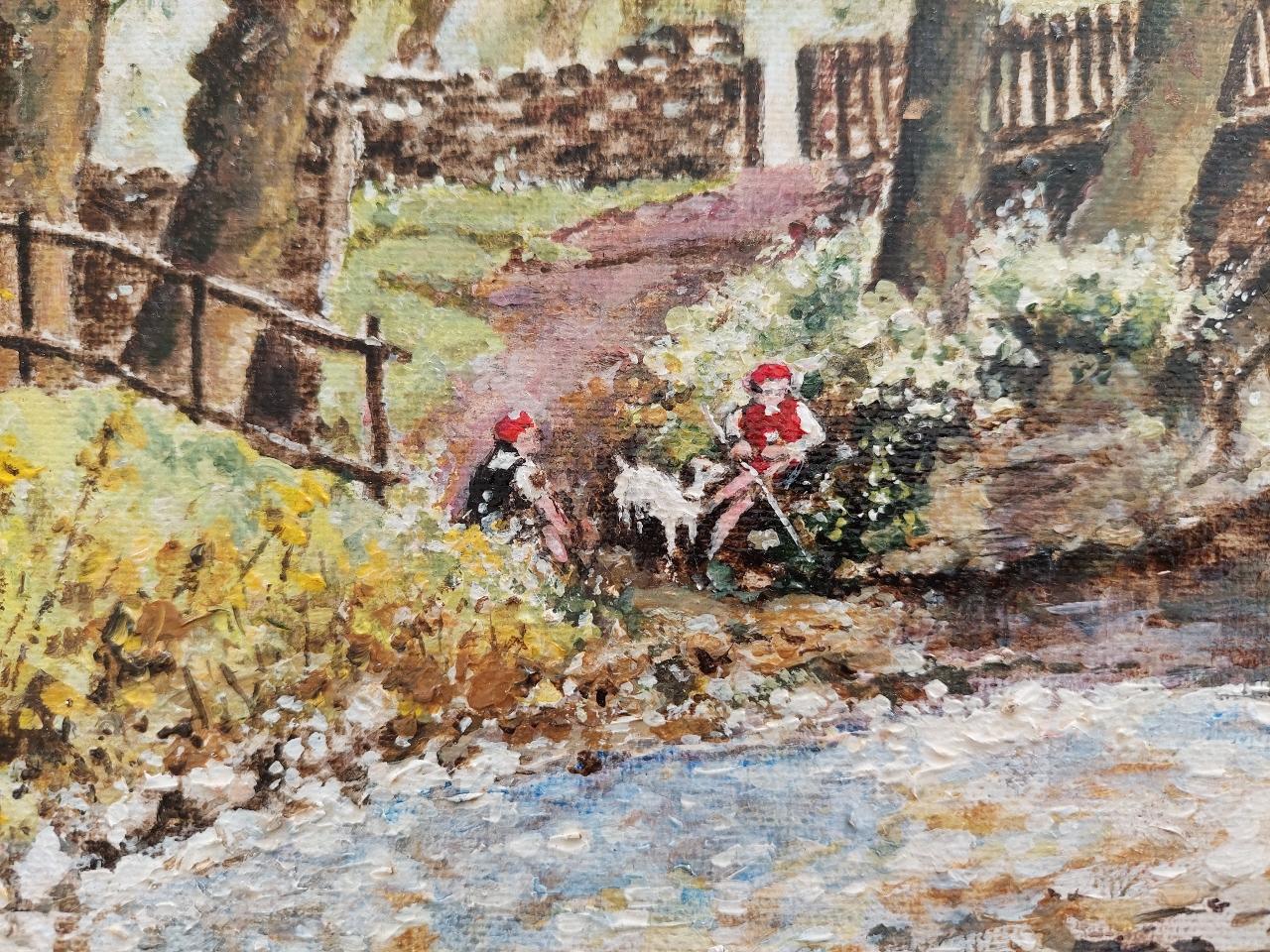 Traditionelle englische Gemälde von Flussarbeitern, Beckford Bridge Bingley Yorkshire (Englisch) im Angebot