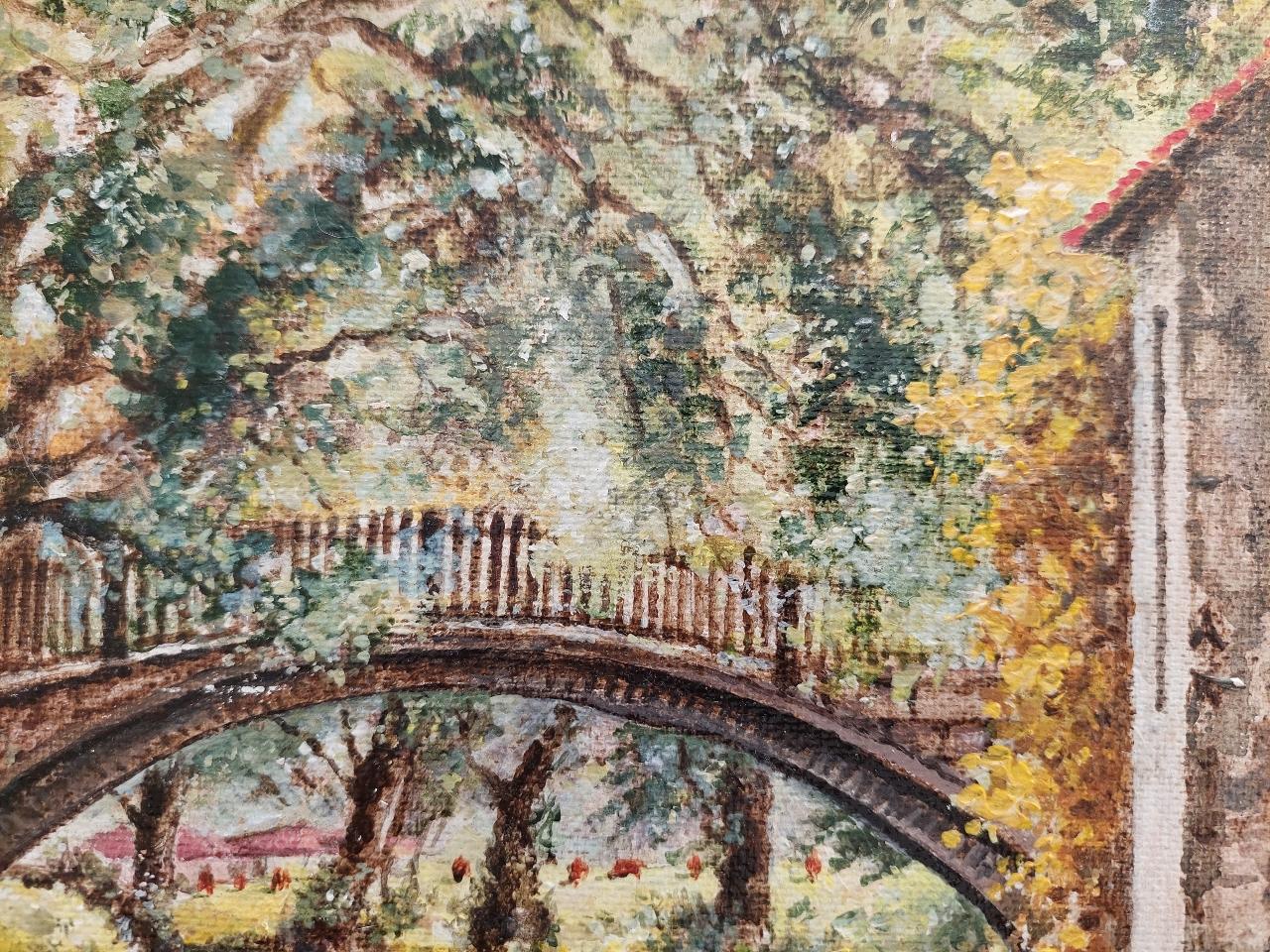 Traditionelle englische Gemälde von Flussarbeitern, Beckford Bridge Bingley Yorkshire (Sonstiges) im Angebot