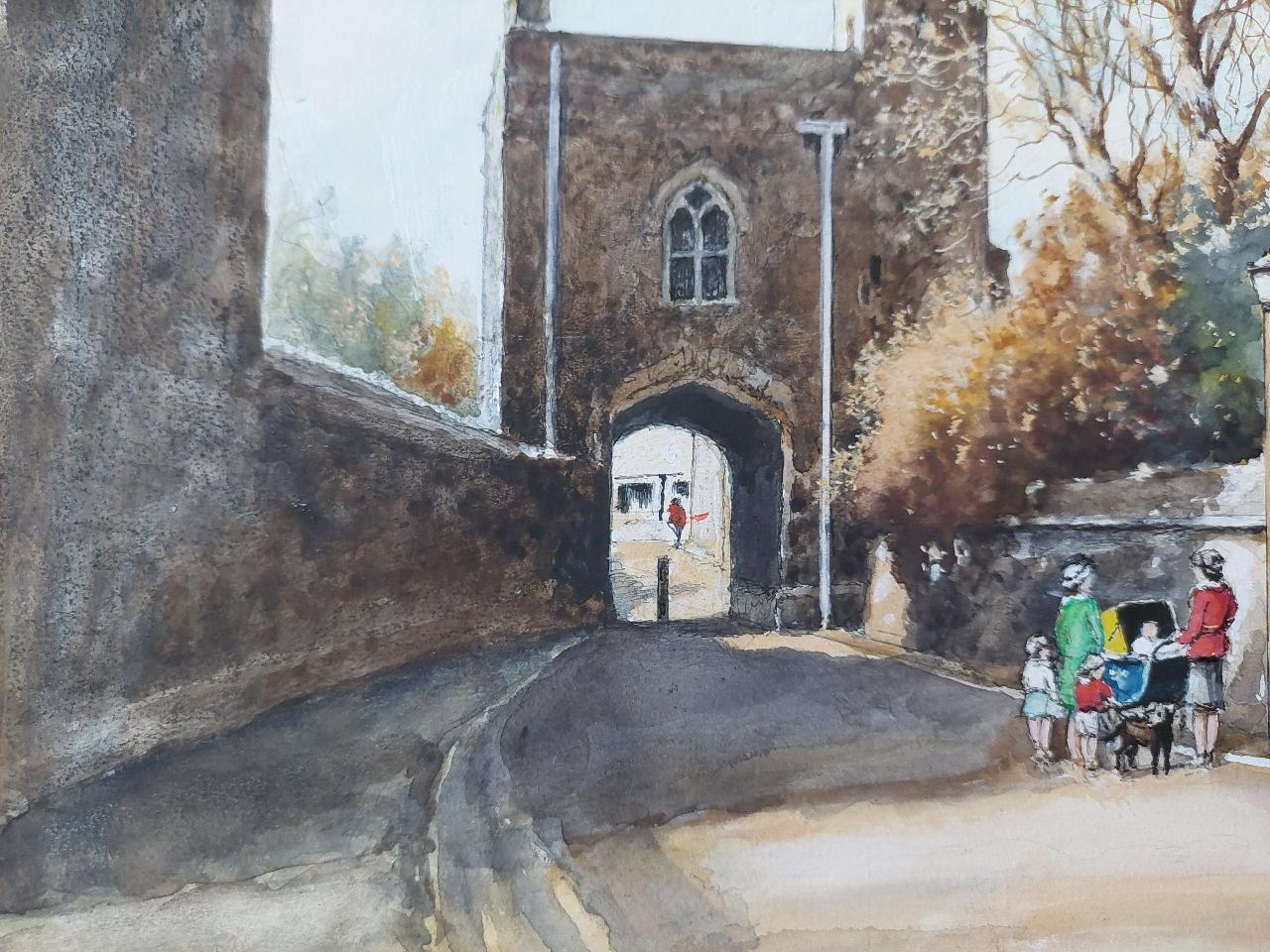 Traditional English Painting Rochester Cathedral Priory Gate, Kent England For Sale 2