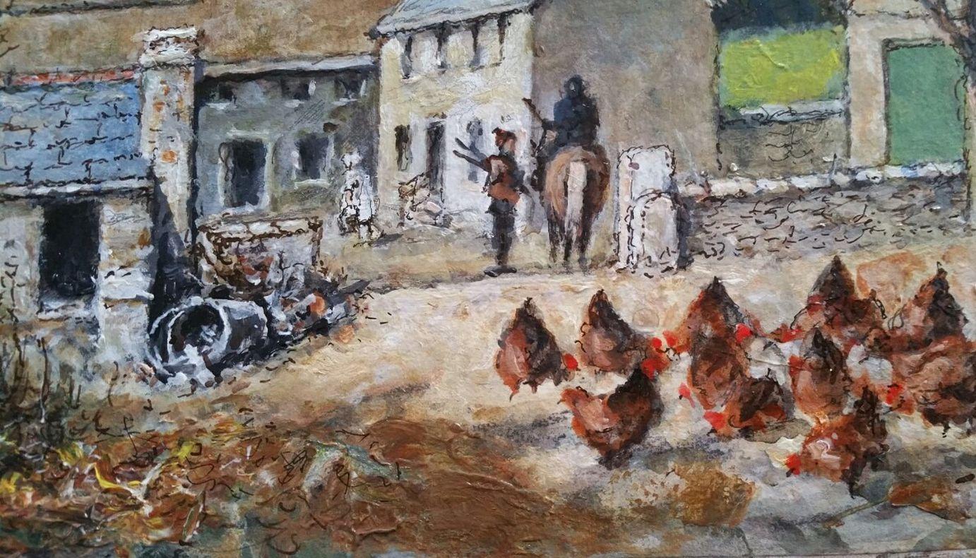 20th Century Traditional English Painting South Devon Farmyard Chickens at Aveton Gifford For Sale