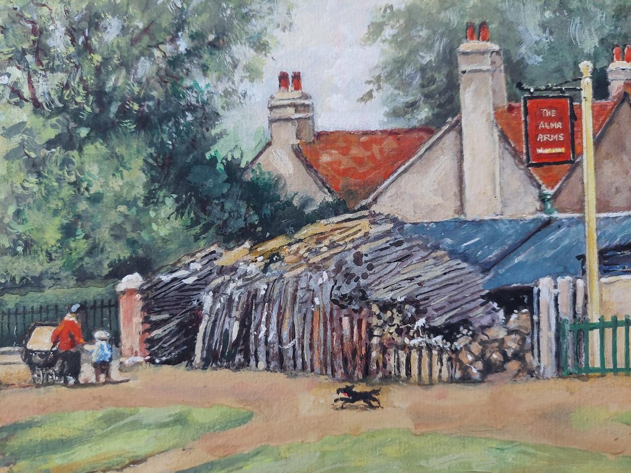 Traditional English Painting Woodstacks at the Alma Arms, Weston Green, Surrey For Sale 1