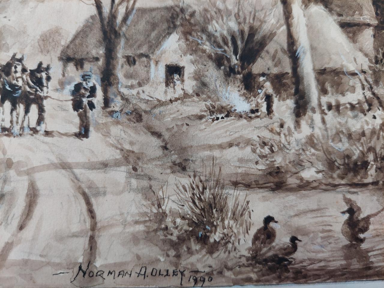 Peinture traditionnelle anglaise - Chevaux travaillant rentrant à la maison dans le Kent en vente 4