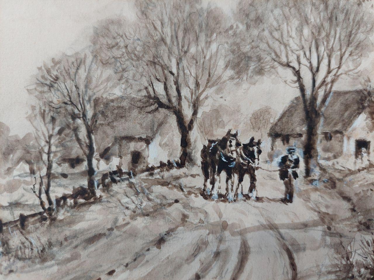 Traditionelles englisches Gemälde, Arbeitspferd, das nach Hause in Kent zurückkehrt (20. Jahrhundert) im Angebot