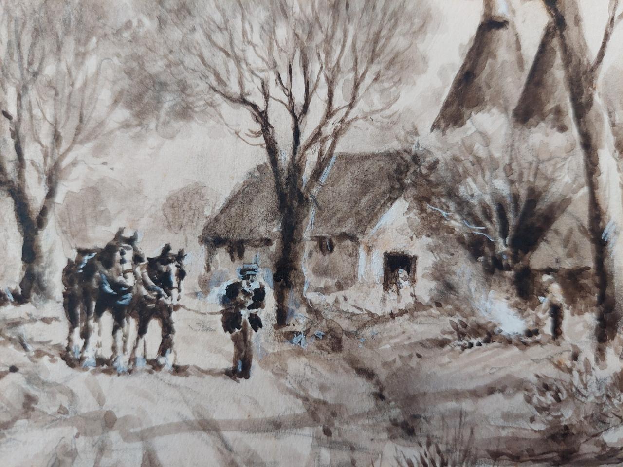 Traditional English Painting Working Horses Returning Home in Kent For Sale 1