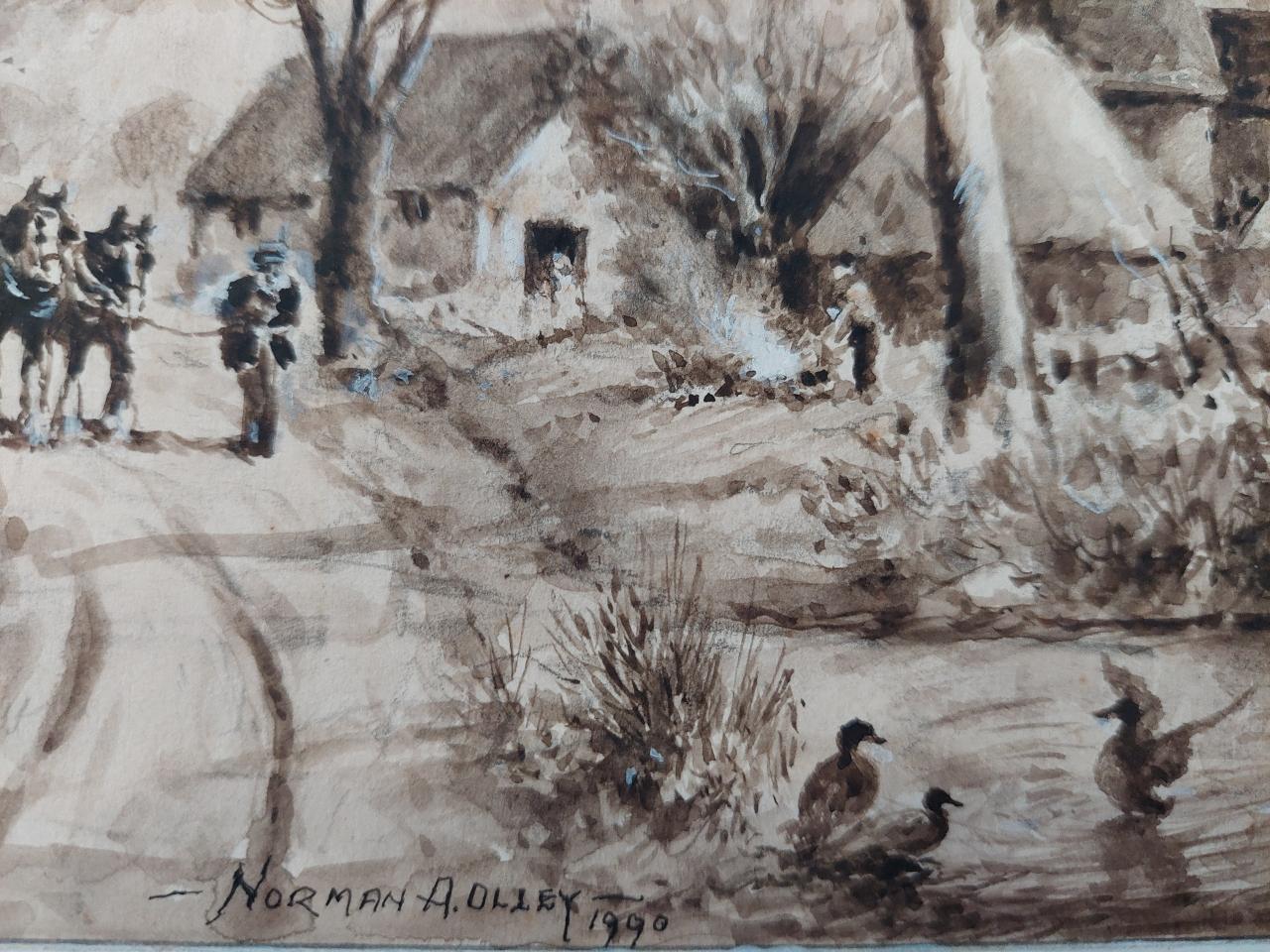 Peinture traditionnelle anglaise - Chevaux travaillant rentrant à la maison dans le Kent en vente 3
