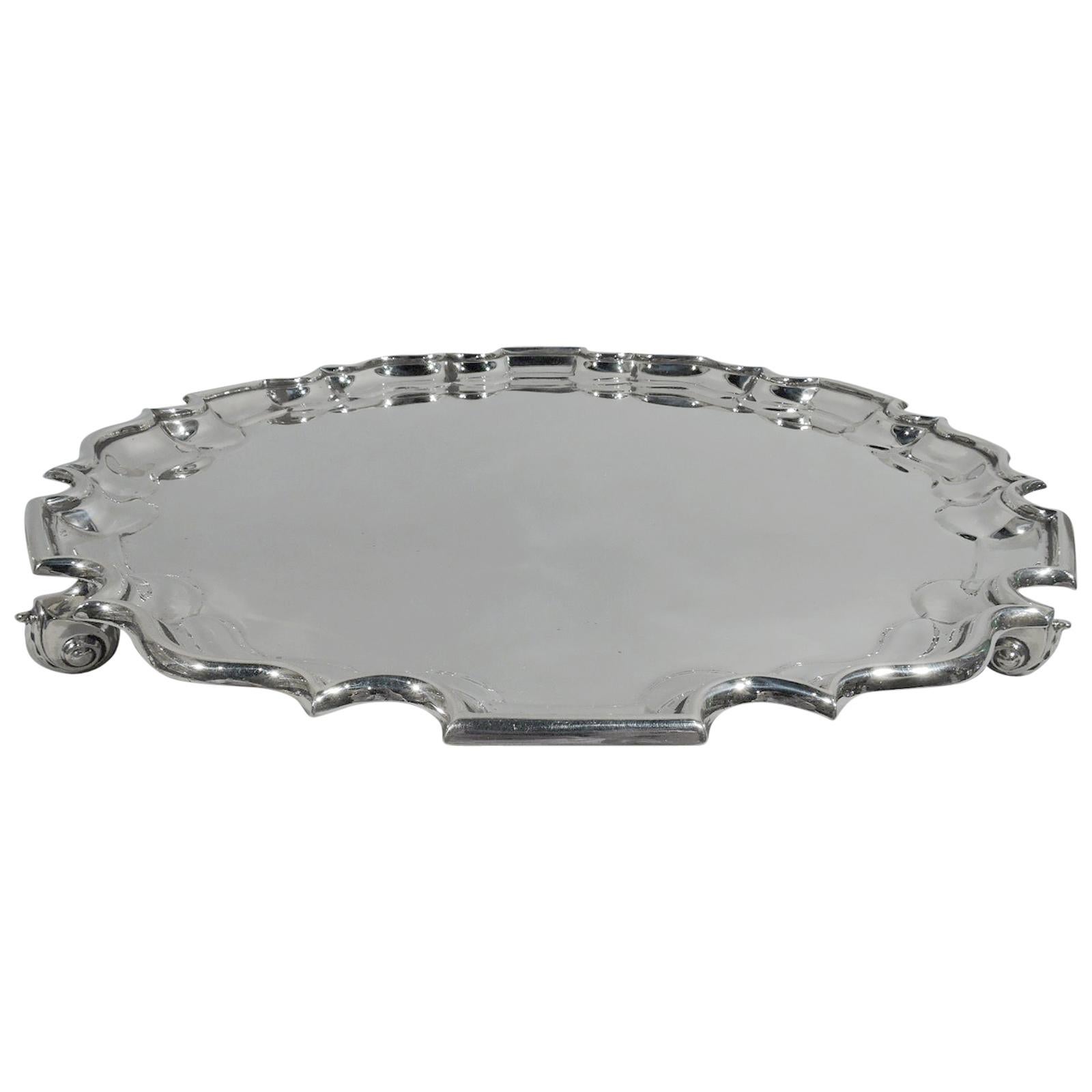 Traditional English Sterling Silver Georgian Piecrust Salver Tray