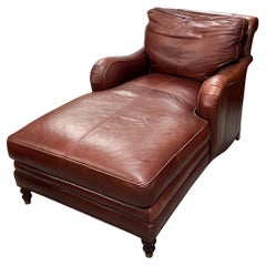 Traditional English-Style Leather Chaise Lounge
