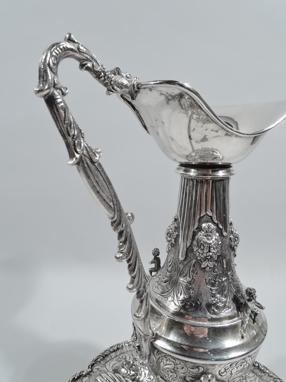 Traditional European Renaissance Silver Wine Ewer on Stand In Excellent Condition In New York, NY