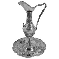 Traditional European Renaissance Silver Wine Ewer on Stand