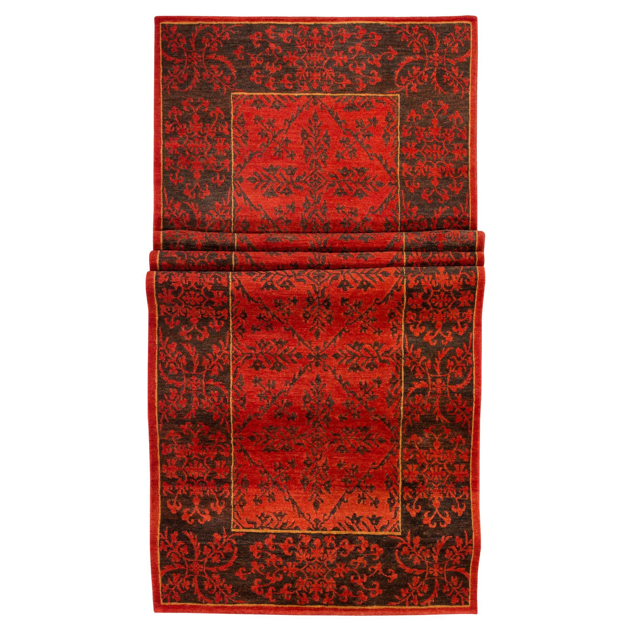 Traditional Floral Brown and Red Hallway Runner Rug - Rosalynn by Joseph Carini