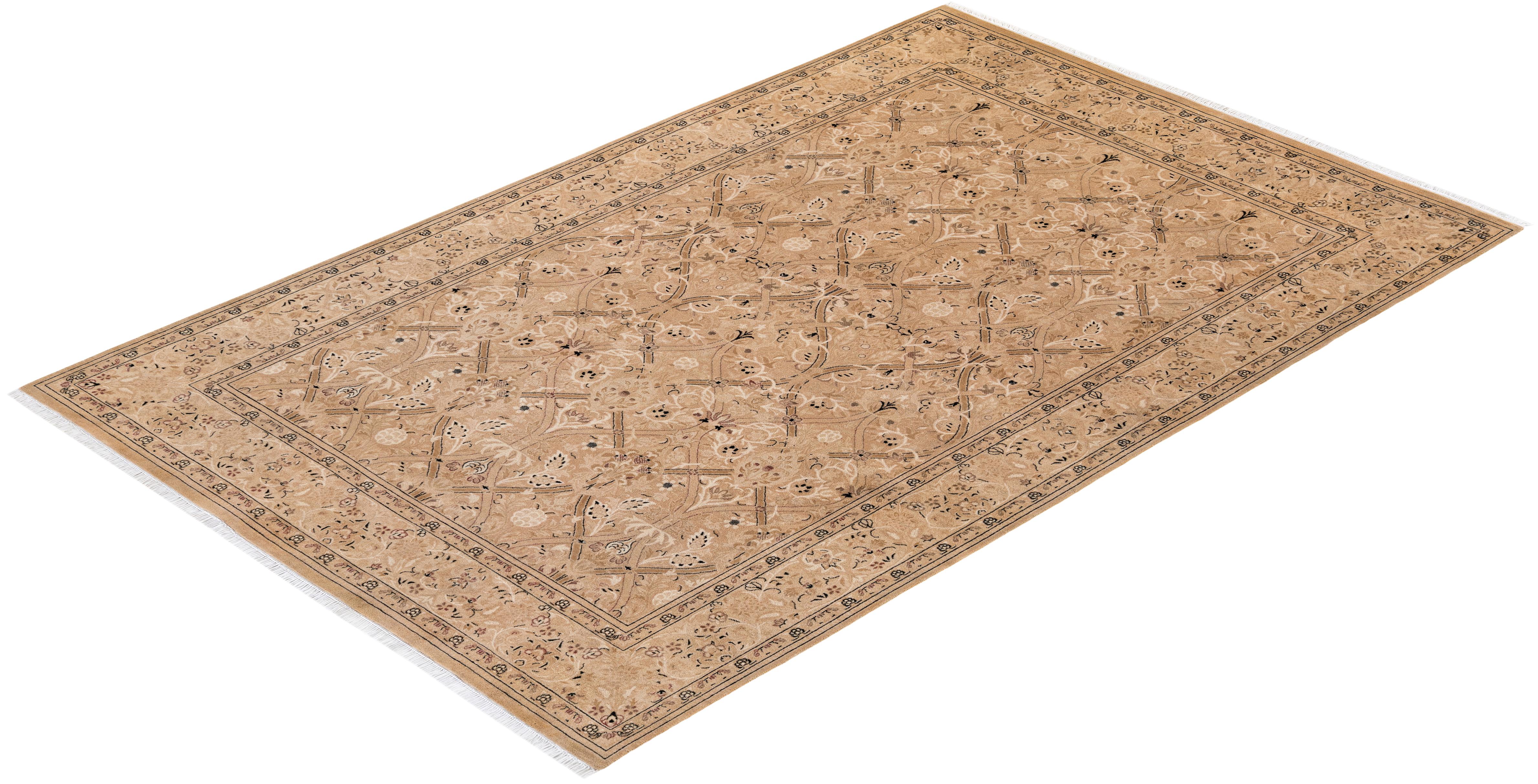 Traditional Floral Hand Knotted Wool Beige Area Rug For Sale 3