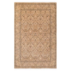 Traditional Floral Hand Knotted Wool Beige Area Rug