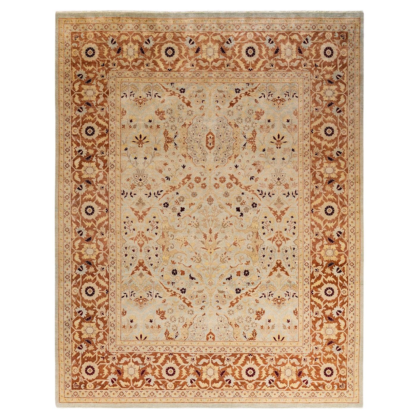 Traditional Floral Hand Knotted Wool Beige Area Rug