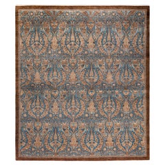 Traditional Floral Hand Knotted Wool Blue Area Rug