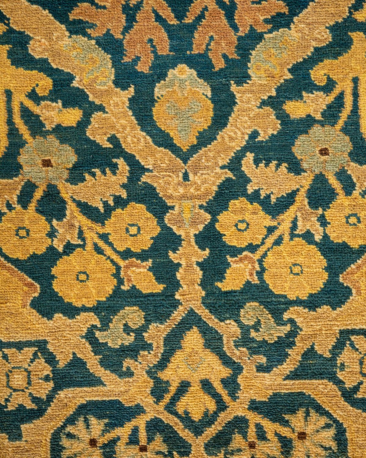 Pakistanais Chemin de table traditionnel en laine nouée à la main bleu floral en vente
