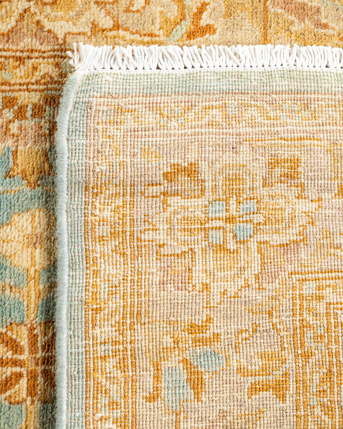 Contemporary Traditional Floral Hand Knotted Wool Blue Runner For Sale