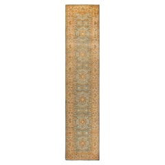 Traditional Floral Hand Knotted Wool Blue Runner