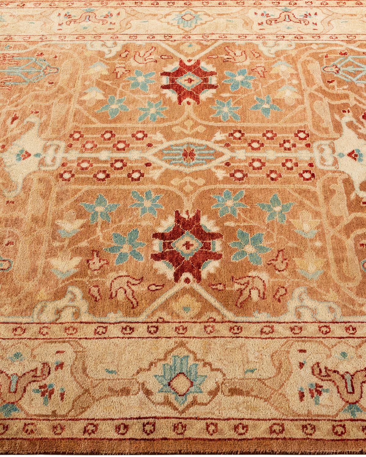 Traditional Floral Hand Knotted Wool Brown Area Rug In New Condition For Sale In Norwalk, CT