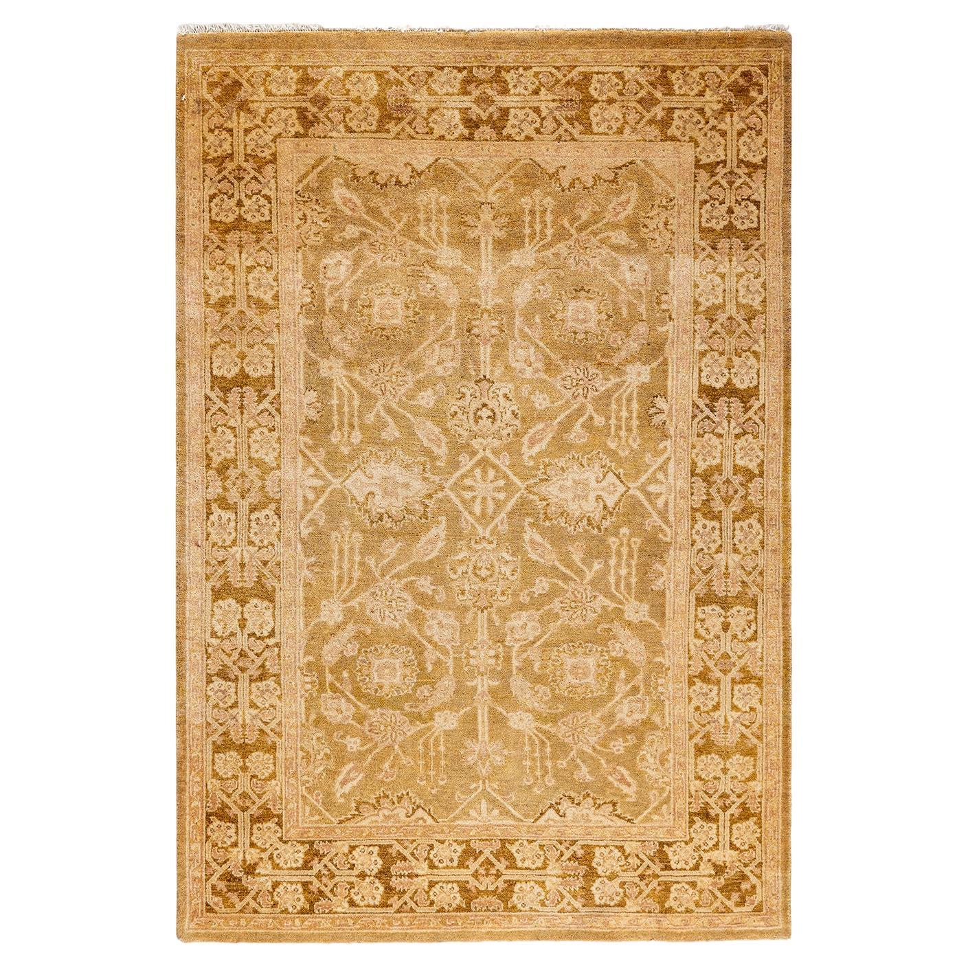 Traditional Floral Hand Knotted Wool Brown Area Rug For Sale