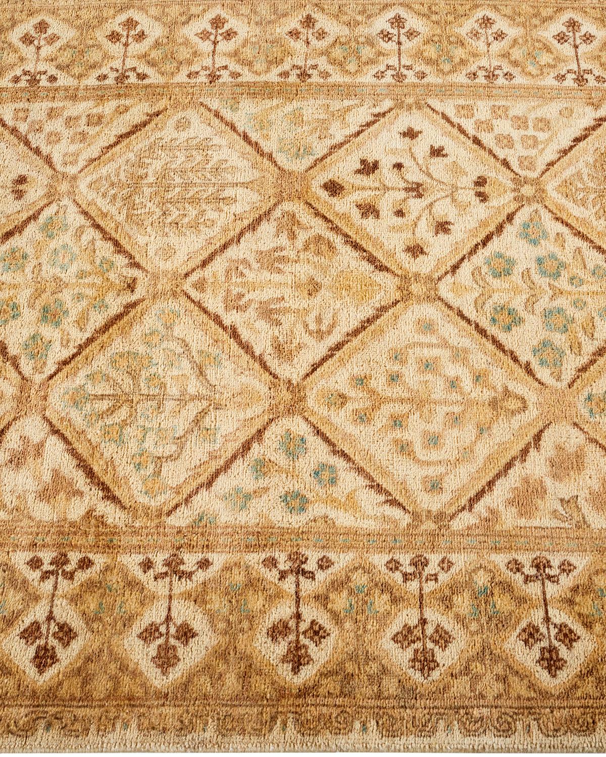 Traditional Floral Hand Knotted Wool Brown Runner In New Condition For Sale In Norwalk, CT